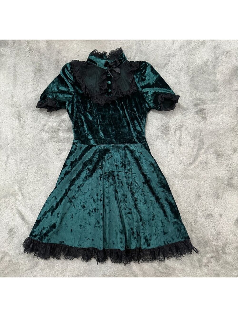 Dolls Kill Widow Dread N Doom Mini Dress Green Velvet MEDIUM Black Lace